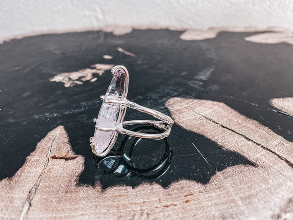 One Of A Kind Raw Amethyst Point Shield Ring